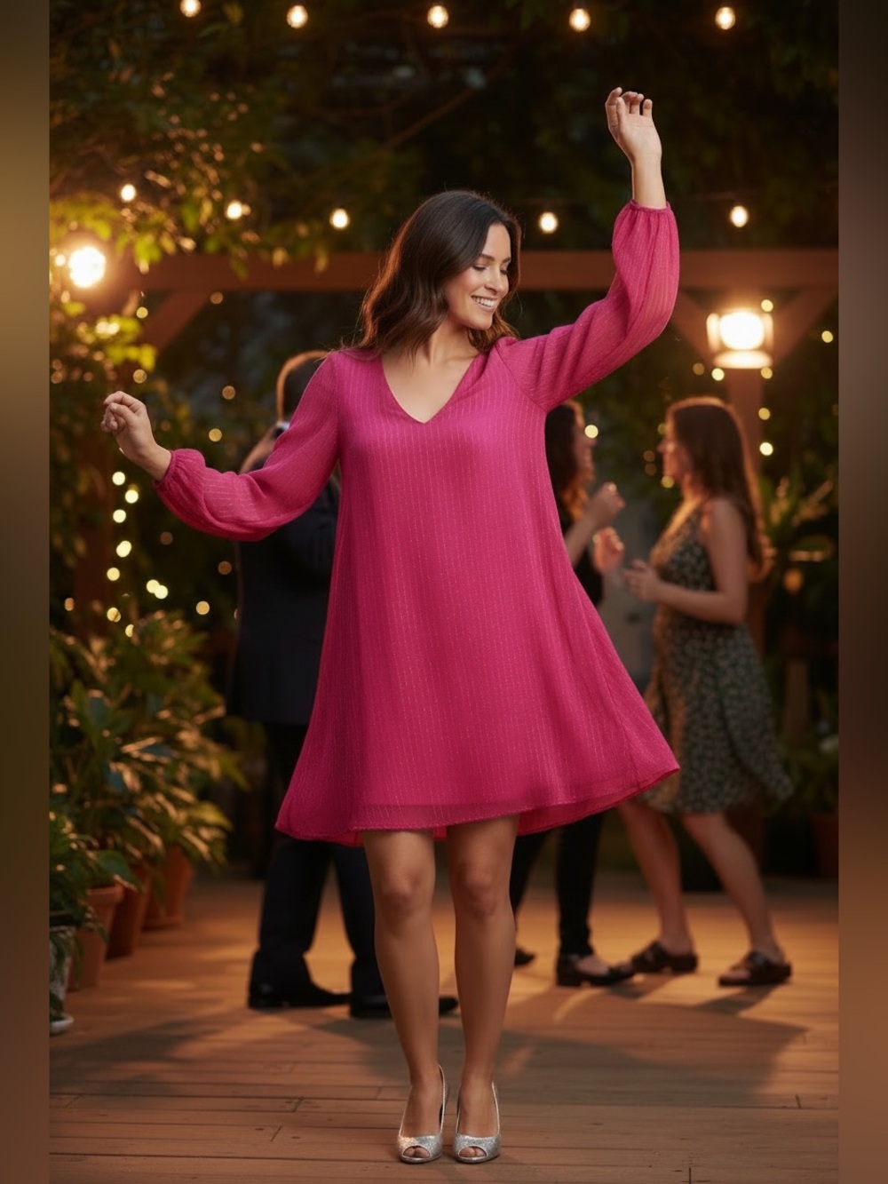 INC pink long sleeve dress with silver foil lines size XL